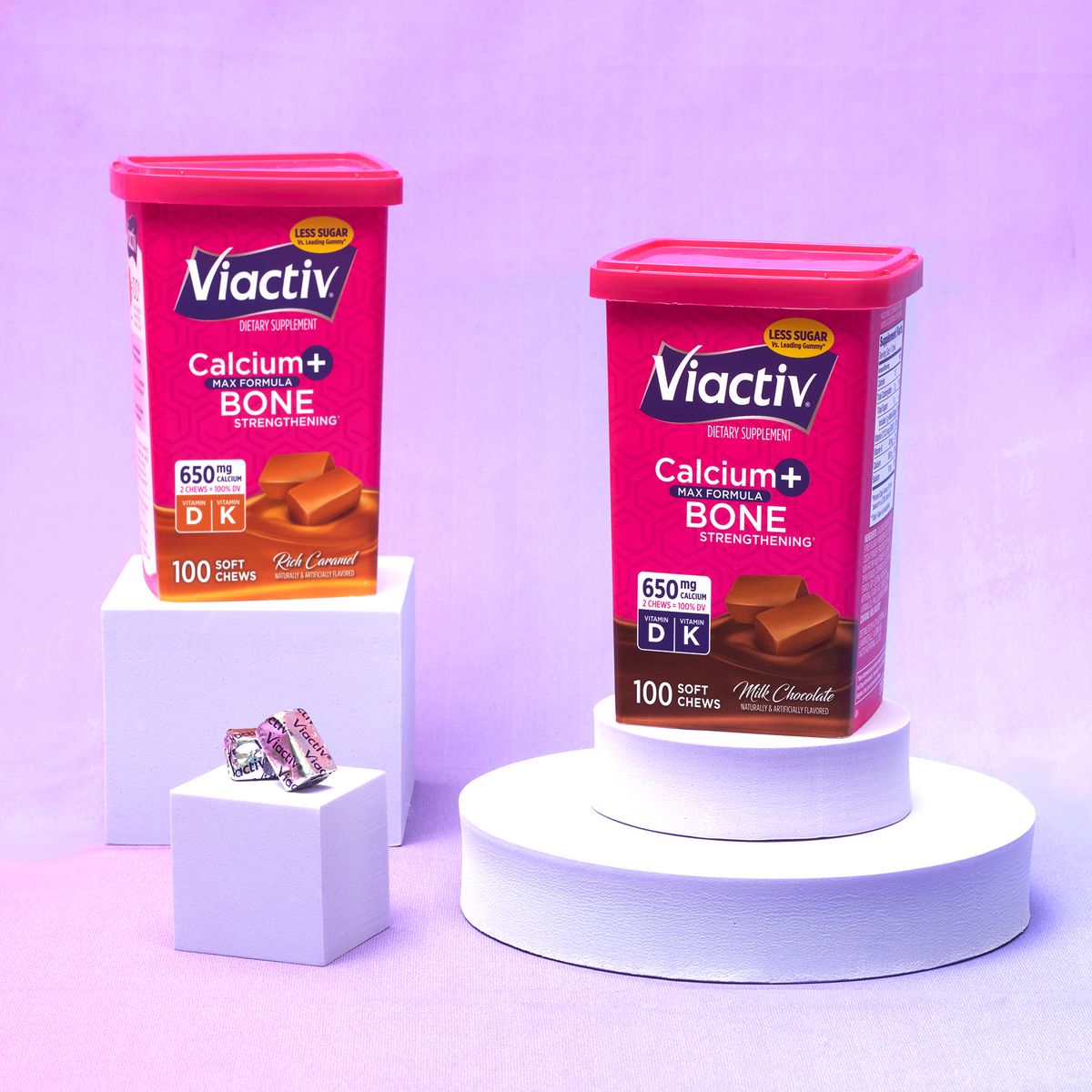 2 boxes of Viactiv Calcium plus and Chocolate Chews with two chews in the center