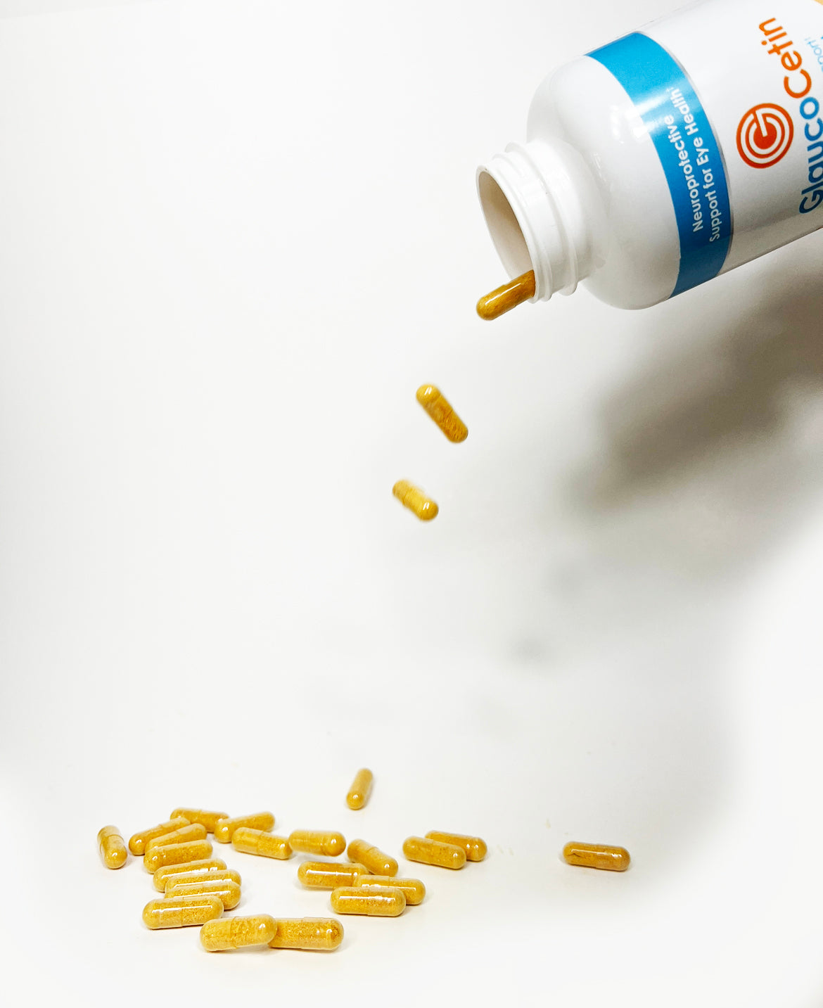 GlaucoCetin Vegetable Capsules Pouring out of the Bottle