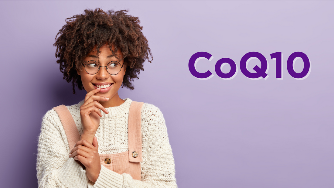Woman looking at the word CoQ10
