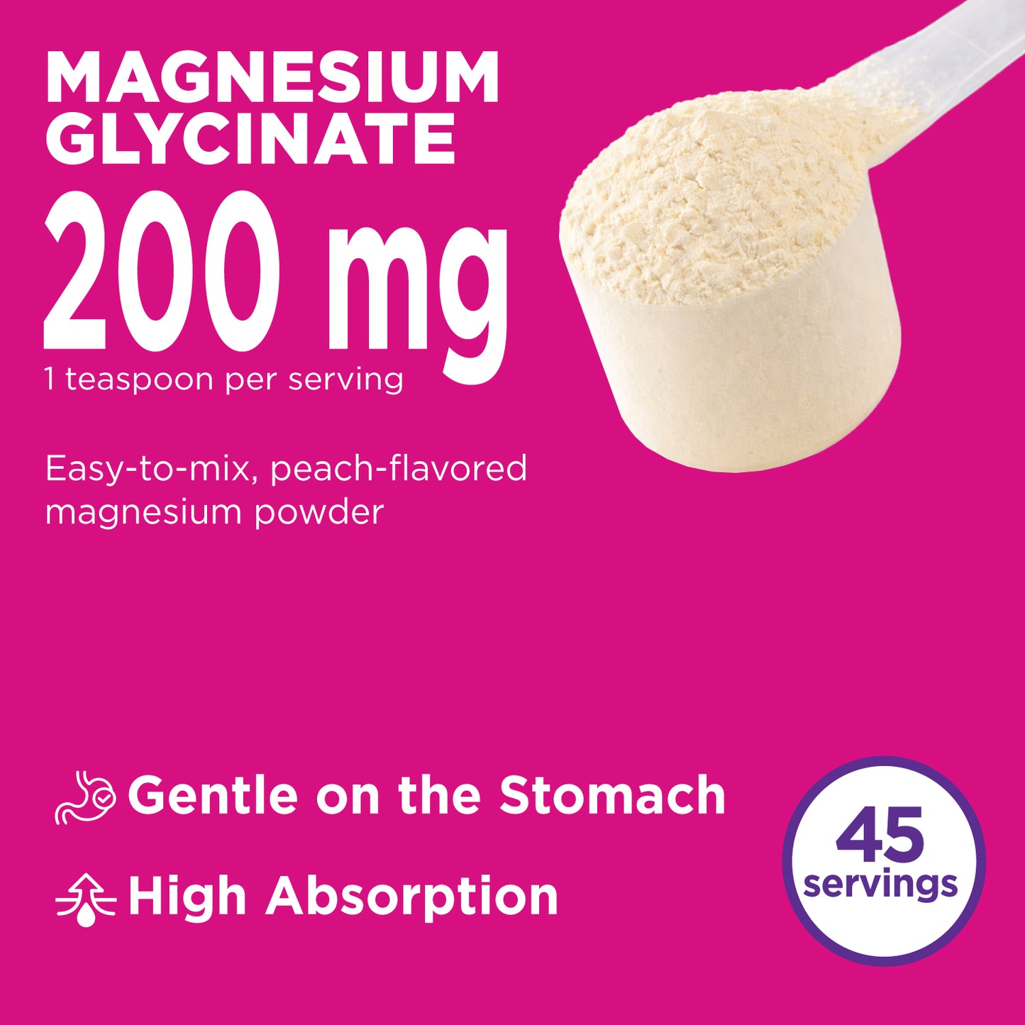 Magnesium Glycinate Powder, High Absorption, Peach