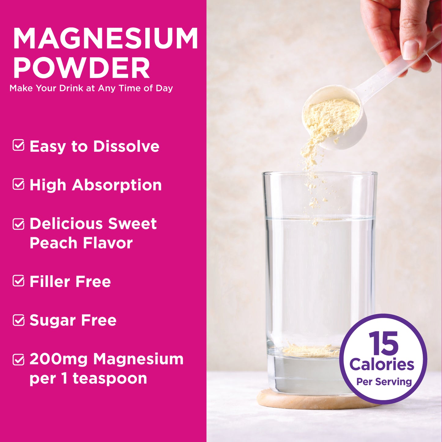 Magnesium Glycinate Powder, High Absorption, Peach