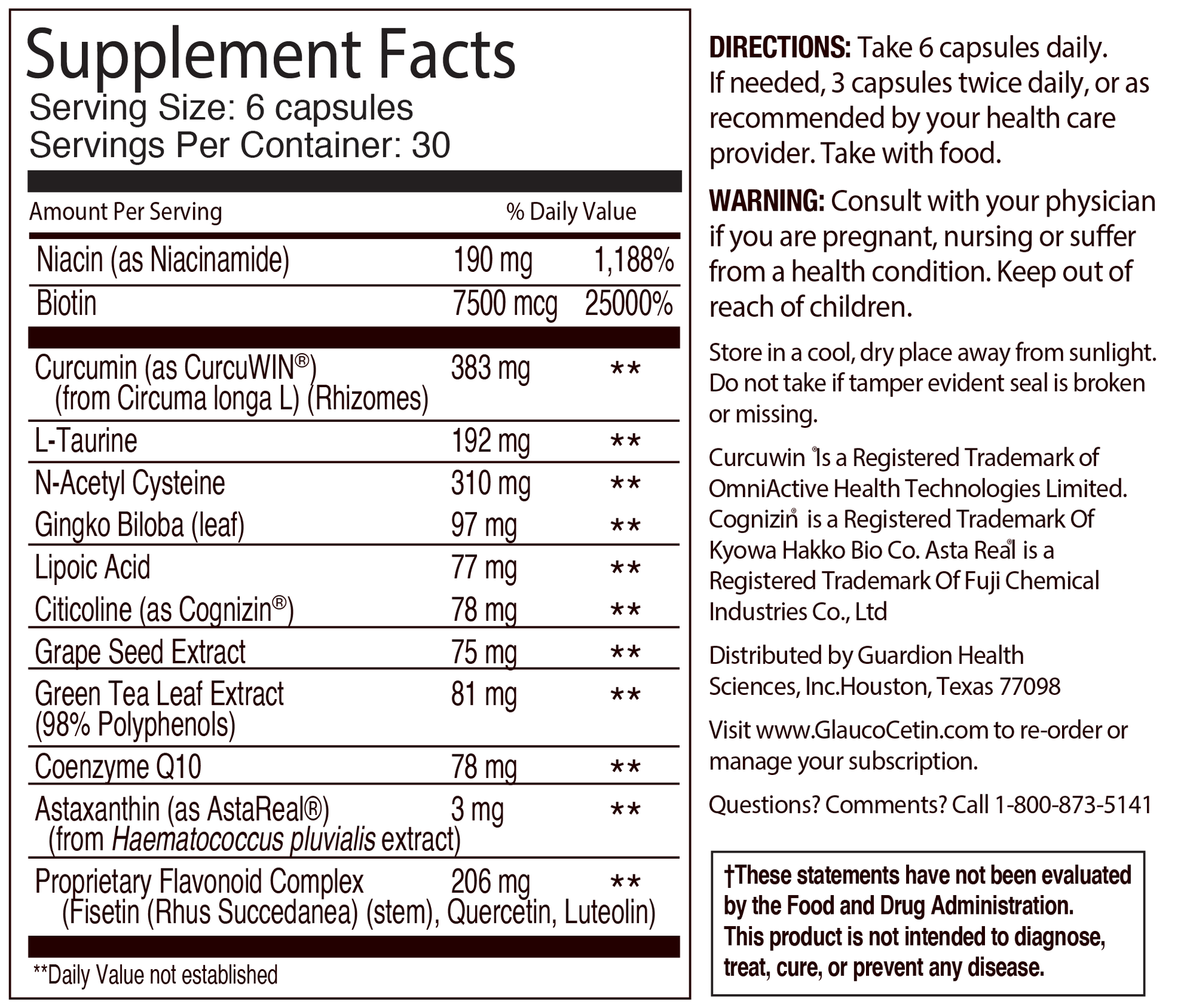 GlaucoCetin Supplement Facts