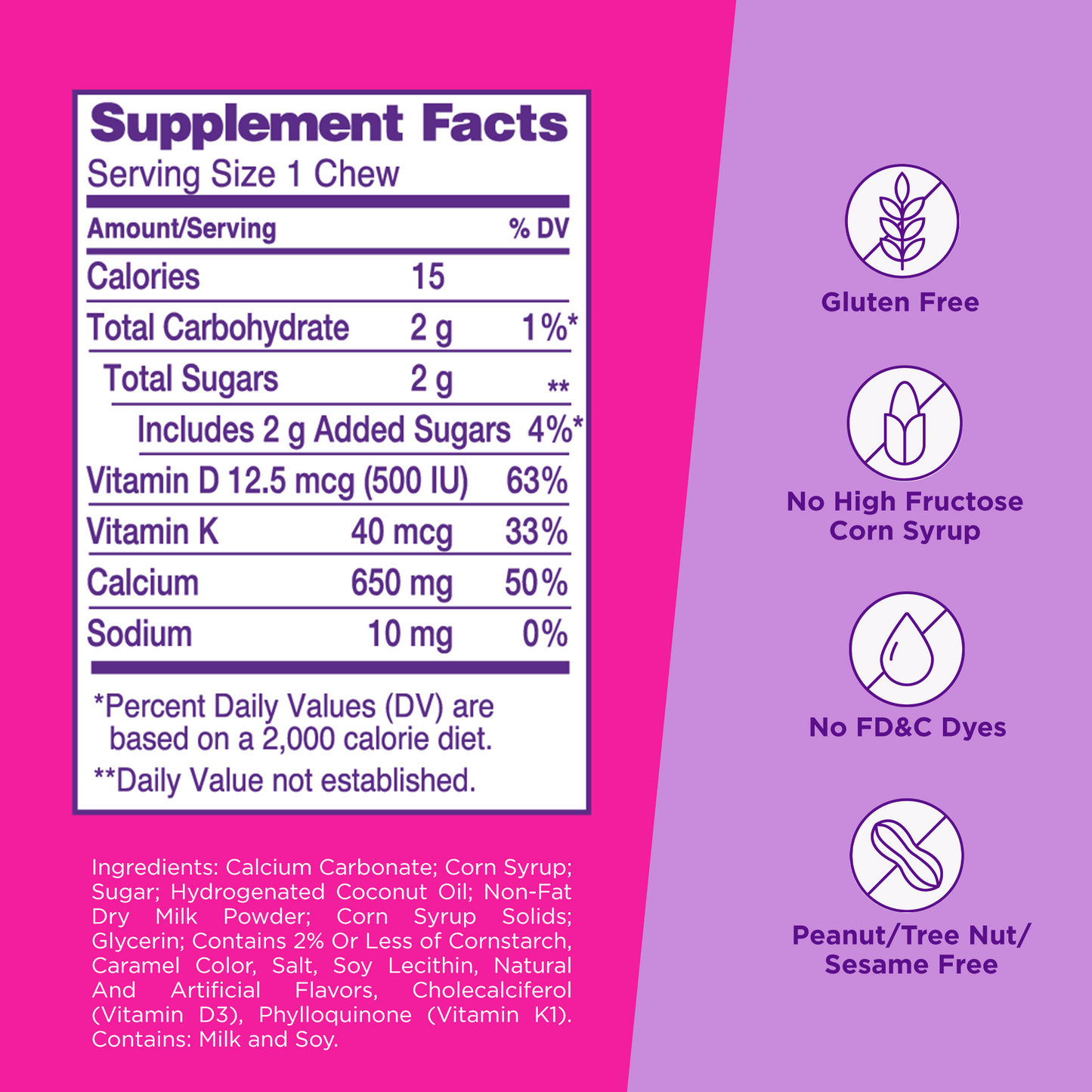 Viactiv Caramel Chewable Calcium supplement facts