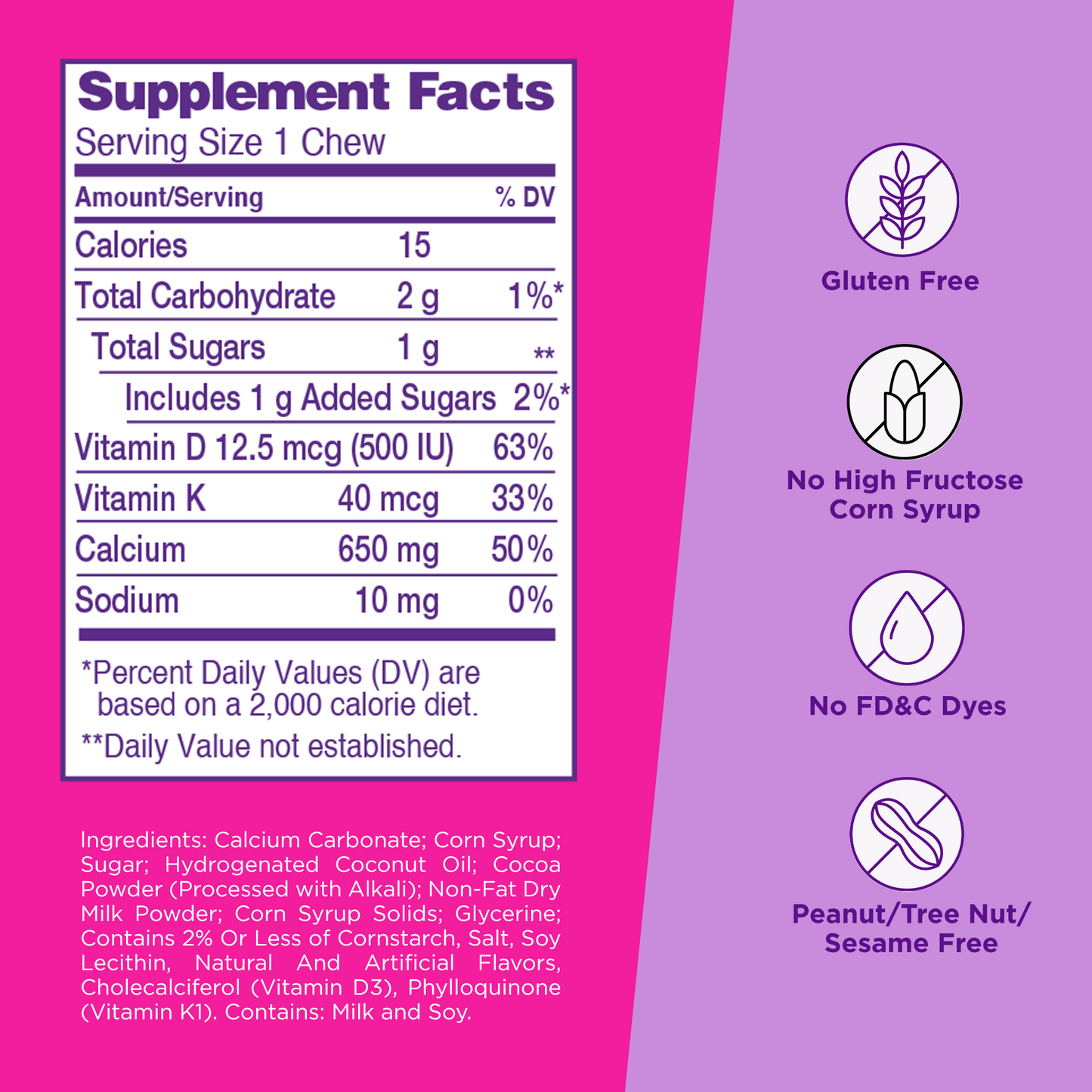 Viactiv Milk Chocolate calcium chew supplement facts